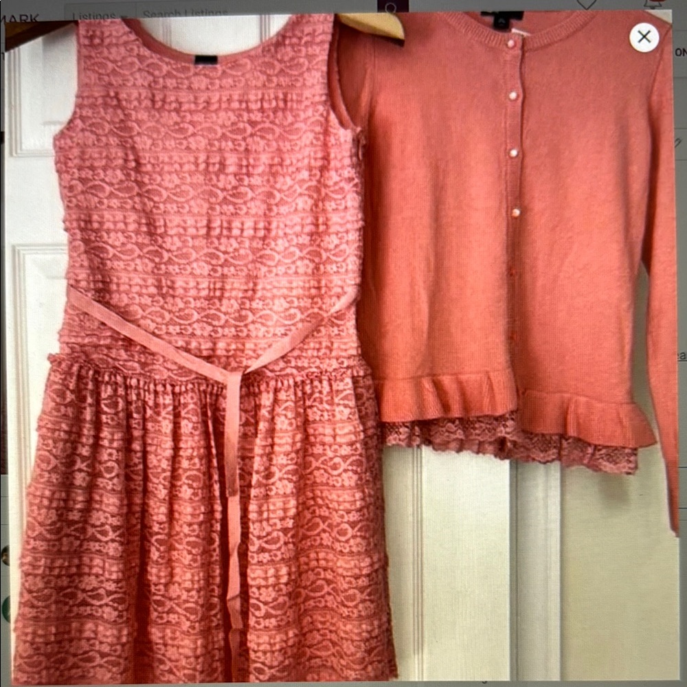 Elegant Pink Lace Dress with matching knit sweater
